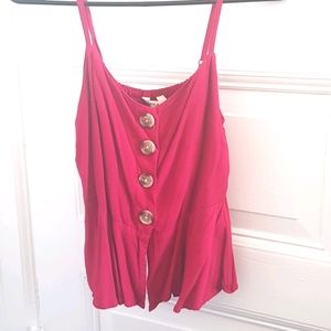 Red Peplum Button Up Top